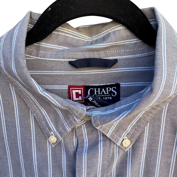 Chaps Ralph Lauren Mens Long Sleeve Button-Up Gray Blue White Striped Shirt XL - Picture 7 of 10